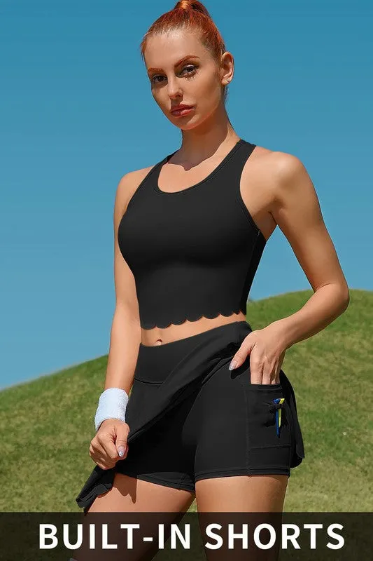2 Piece Tennis Dresses Workout Dress with Shorts-2401