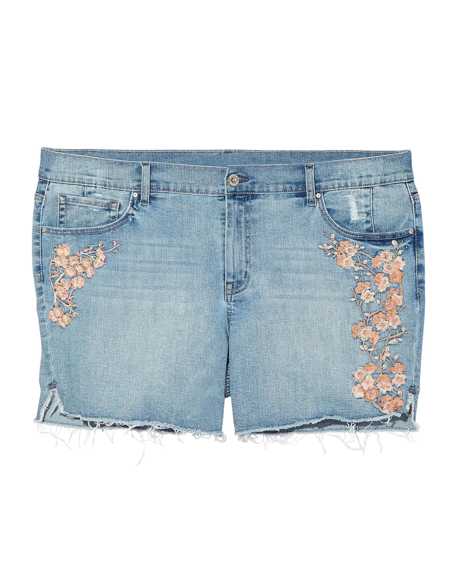 Albany Embroidered Midi Short | Light Wash / Pink