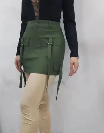 Army Green Mini Skirt with Cargo Pocket Strap