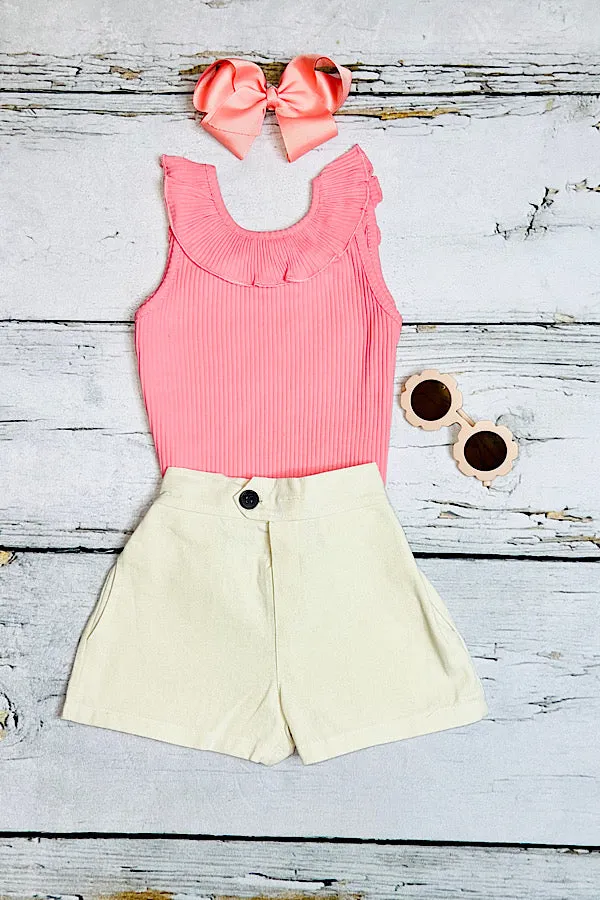 Beige girls short w/black button 230121M