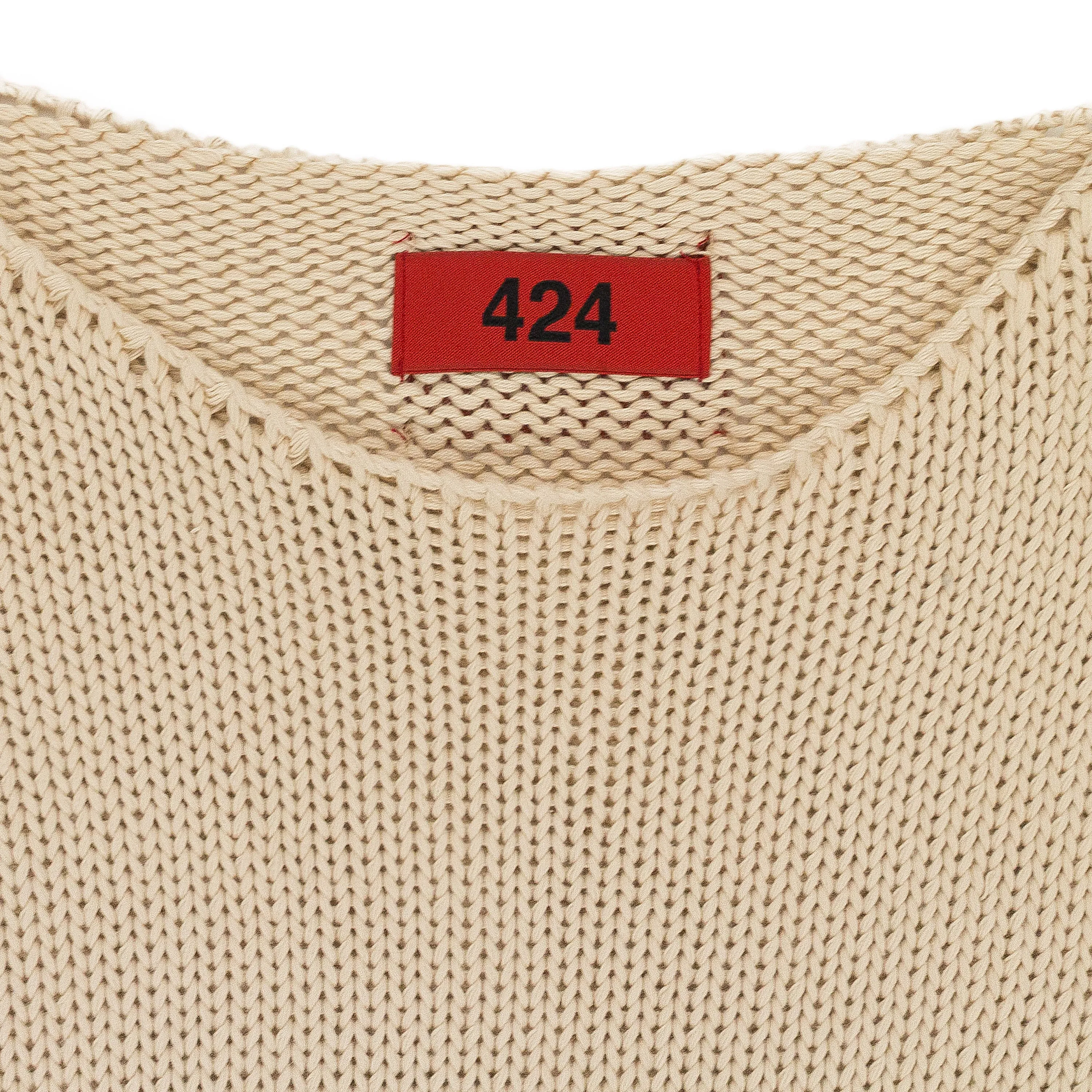 BEIGE RIPPED CREW NECK SWEATSHIRT