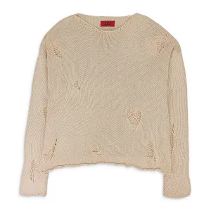 BEIGE RIPPED CREW NECK SWEATSHIRT