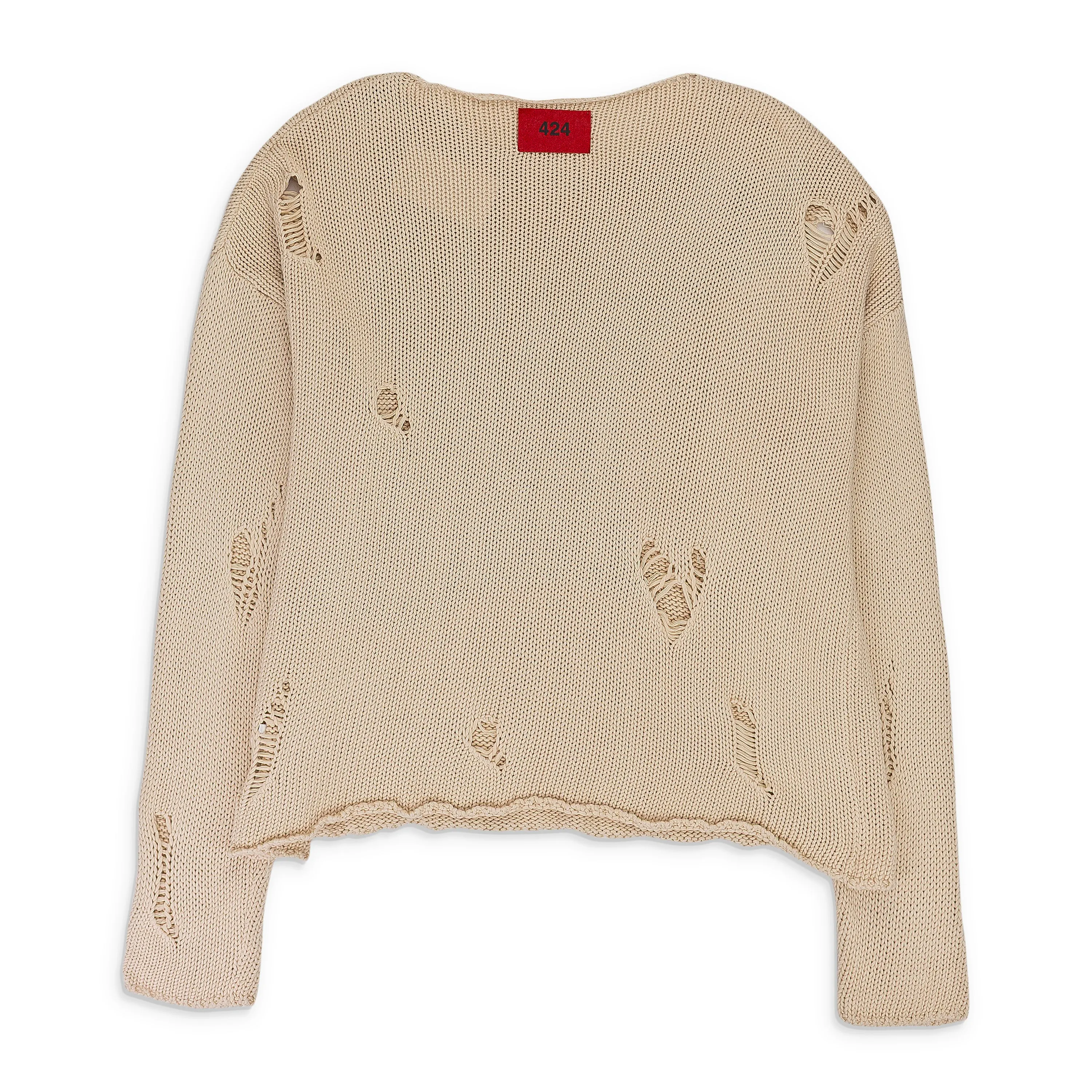 BEIGE RIPPED CREW NECK SWEATSHIRT