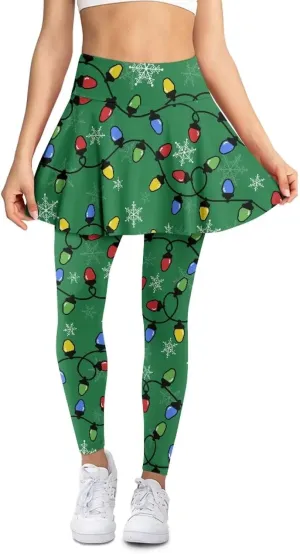 Biyejit Women Tennis Skirted Leggings with Pockets, Yoga Leggings with Skirts Athletic Golf Skapri with Skirt