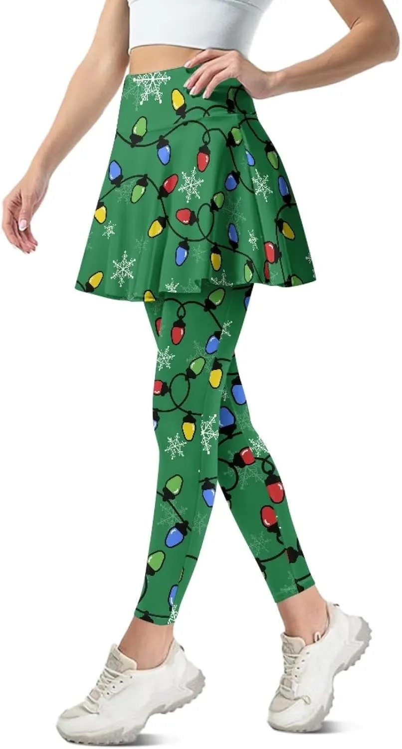 Biyejit Women Tennis Skirted Leggings with Pockets, Yoga Leggings with Skirts Athletic Golf Skapri with Skirt
