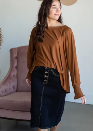 Boxy Smocked Cuff Modal Jersey Top - FINAL SALE