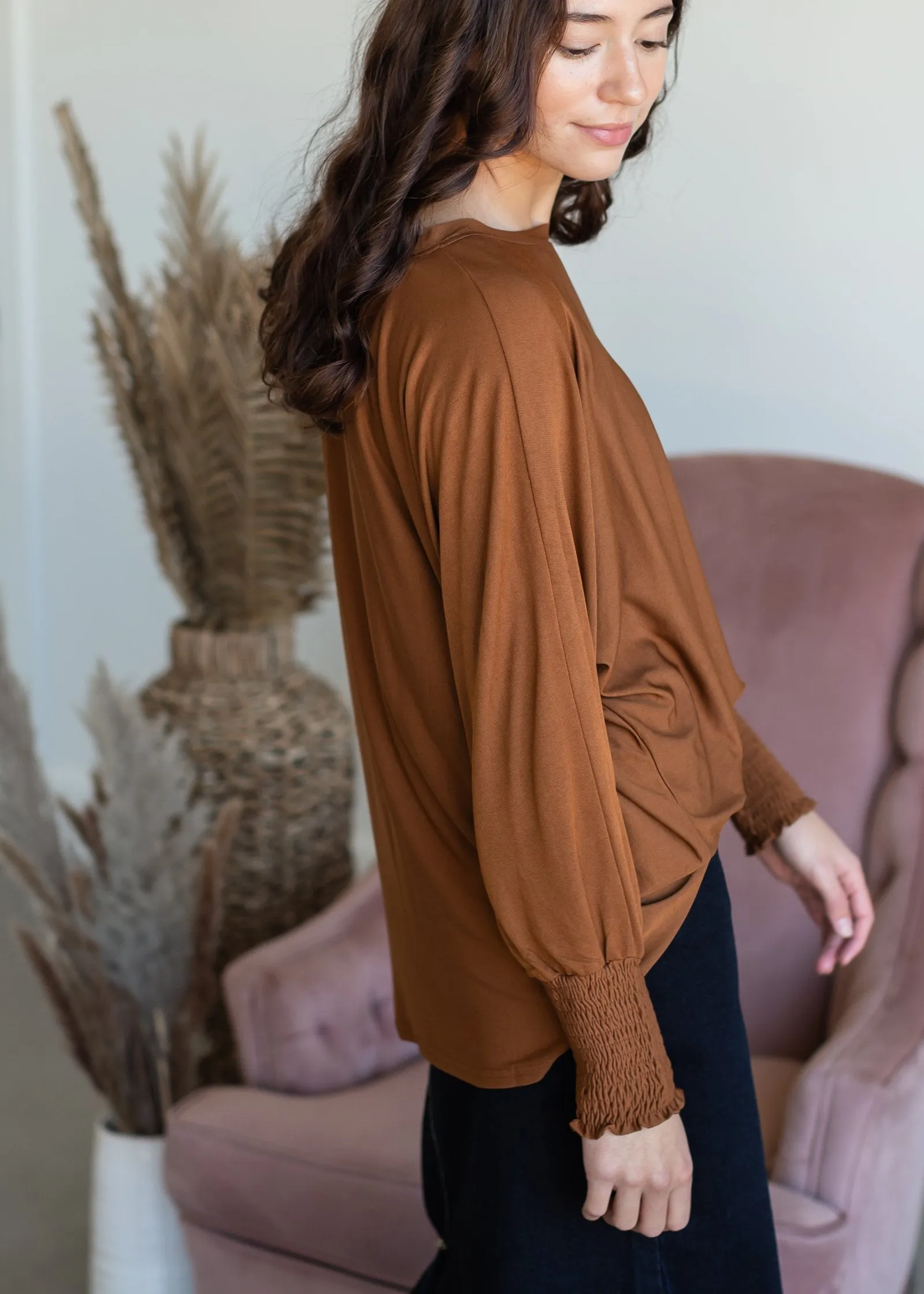 Boxy Smocked Cuff Modal Jersey Top - FINAL SALE