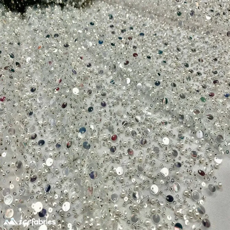 Classic All Over Beaded Sequin Bridal Fabric / Handmade