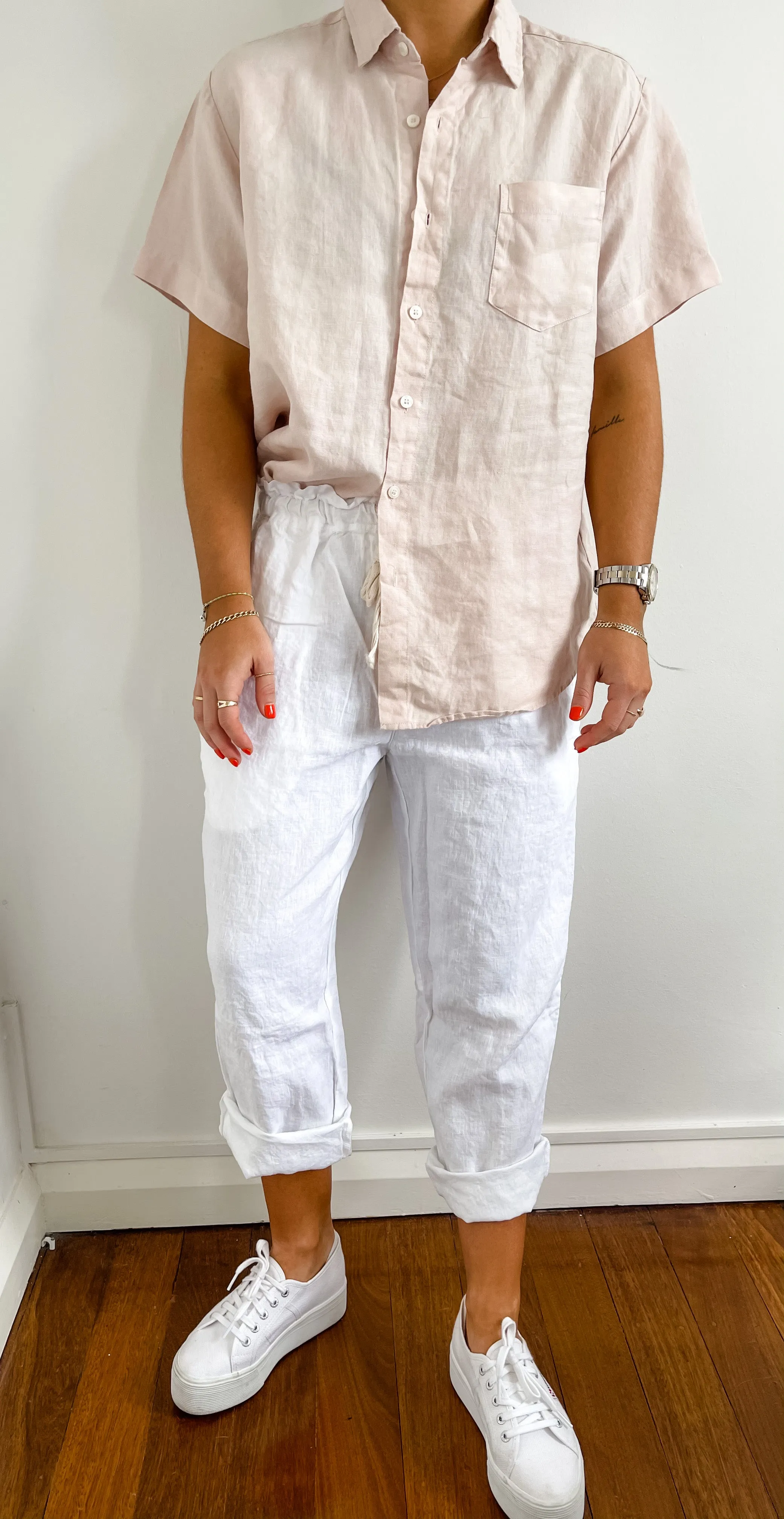 Dusty Pink French Linen Short Sleeve Shirt