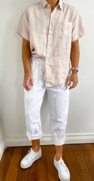Dusty Pink French Linen Short Sleeve Shirt