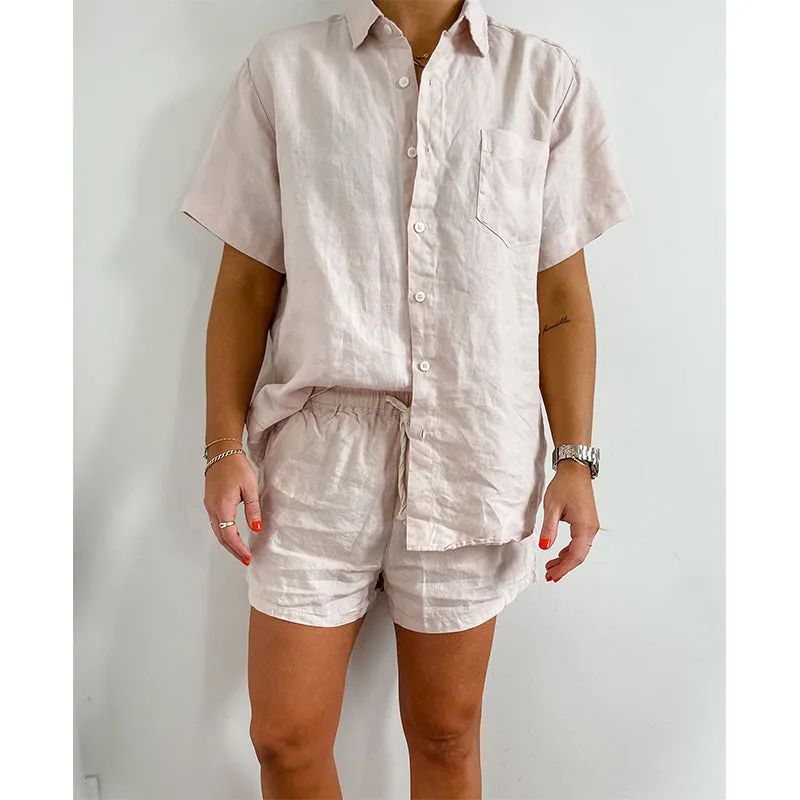 Dusty Pink French Linen Short Sleeve Shirt