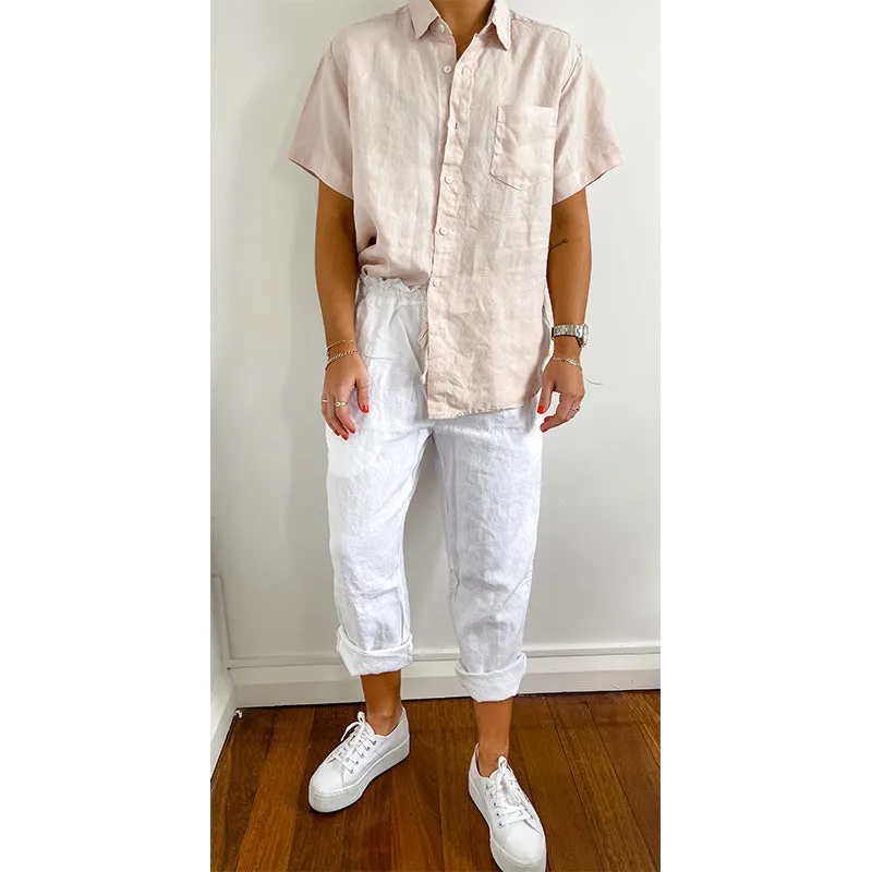 Dusty Pink French Linen Short Sleeve Shirt