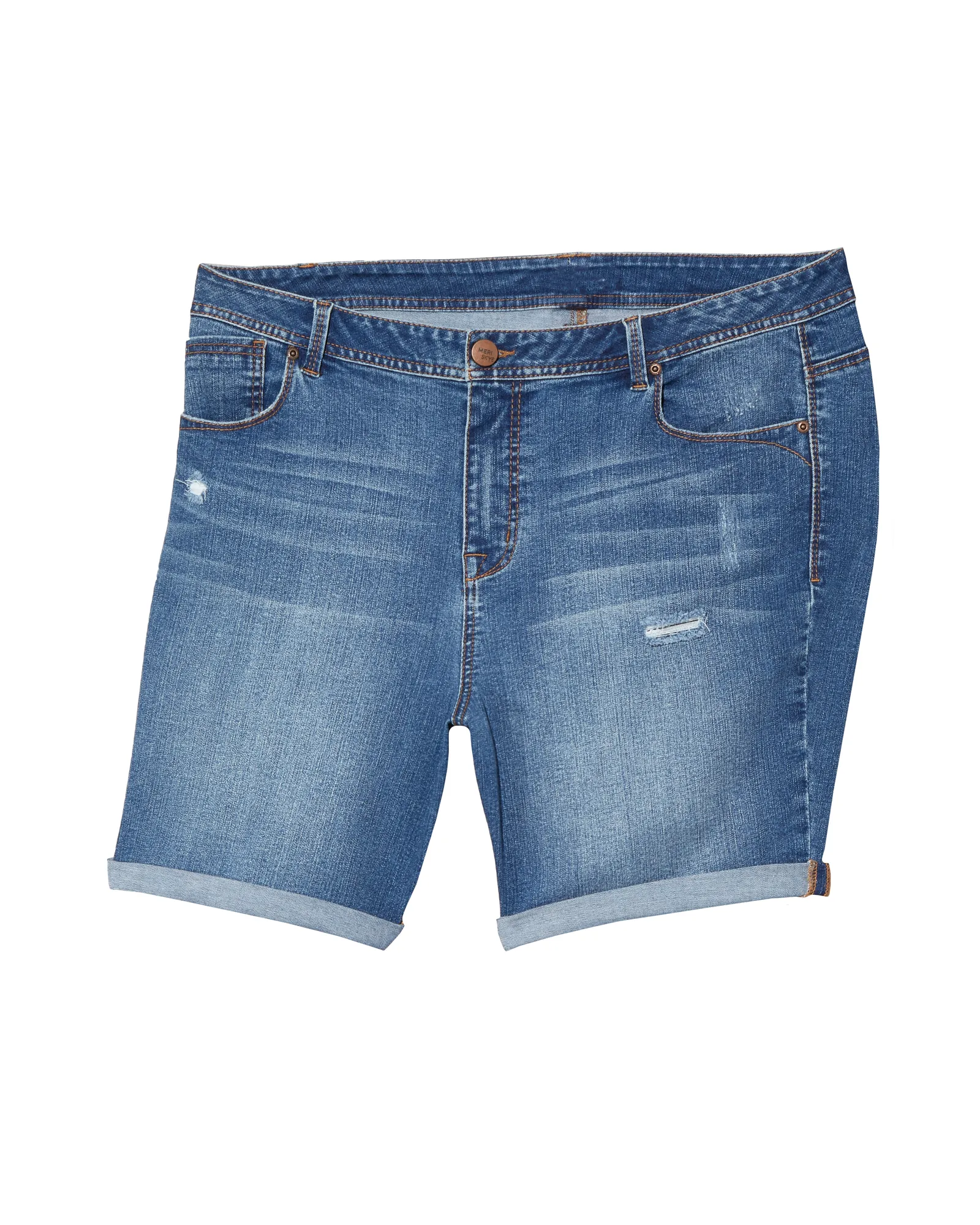 Everit Destructed Shorts with Rolled Hem | Medium Wash