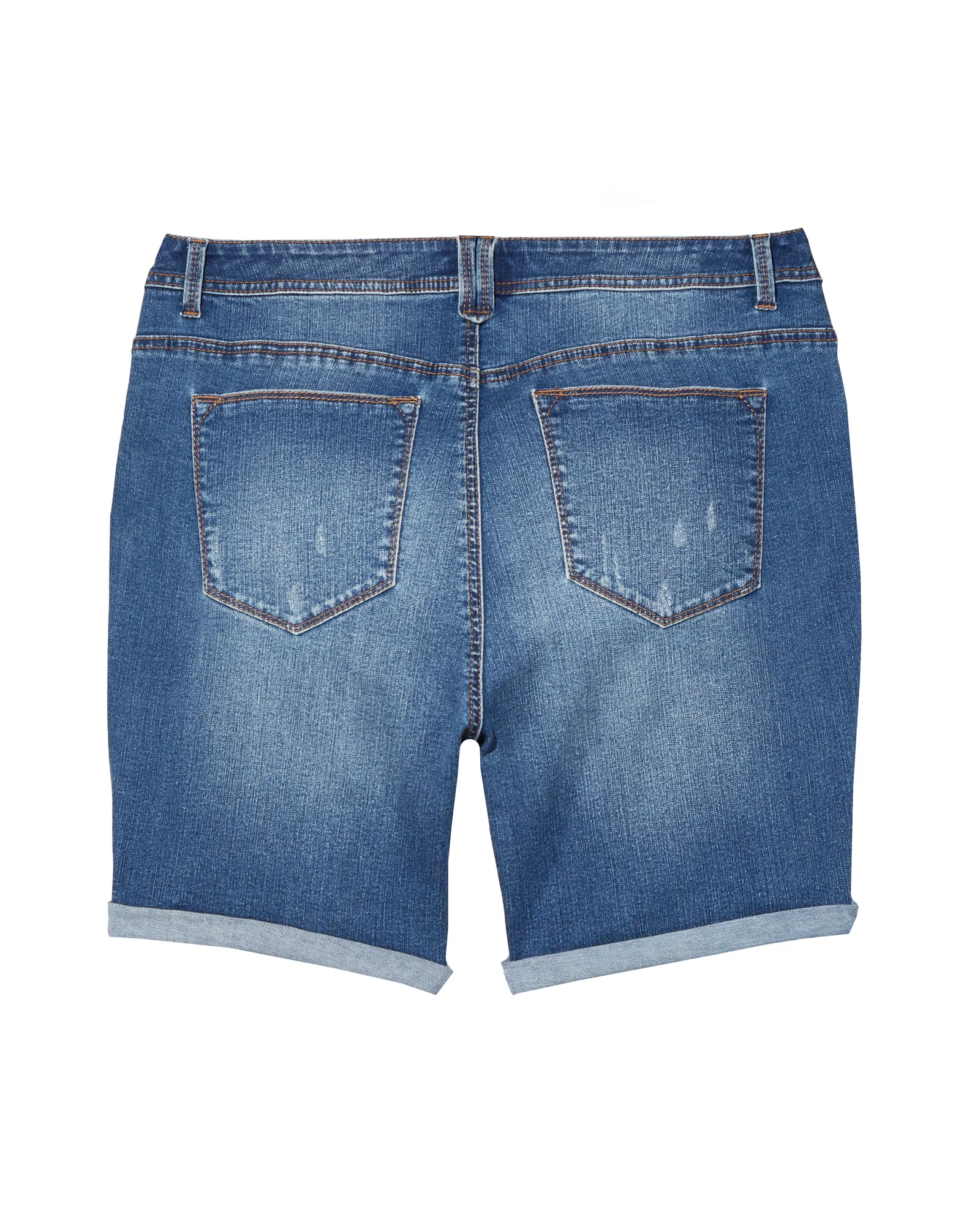 Everit Destructed Shorts with Rolled Hem | Medium Wash