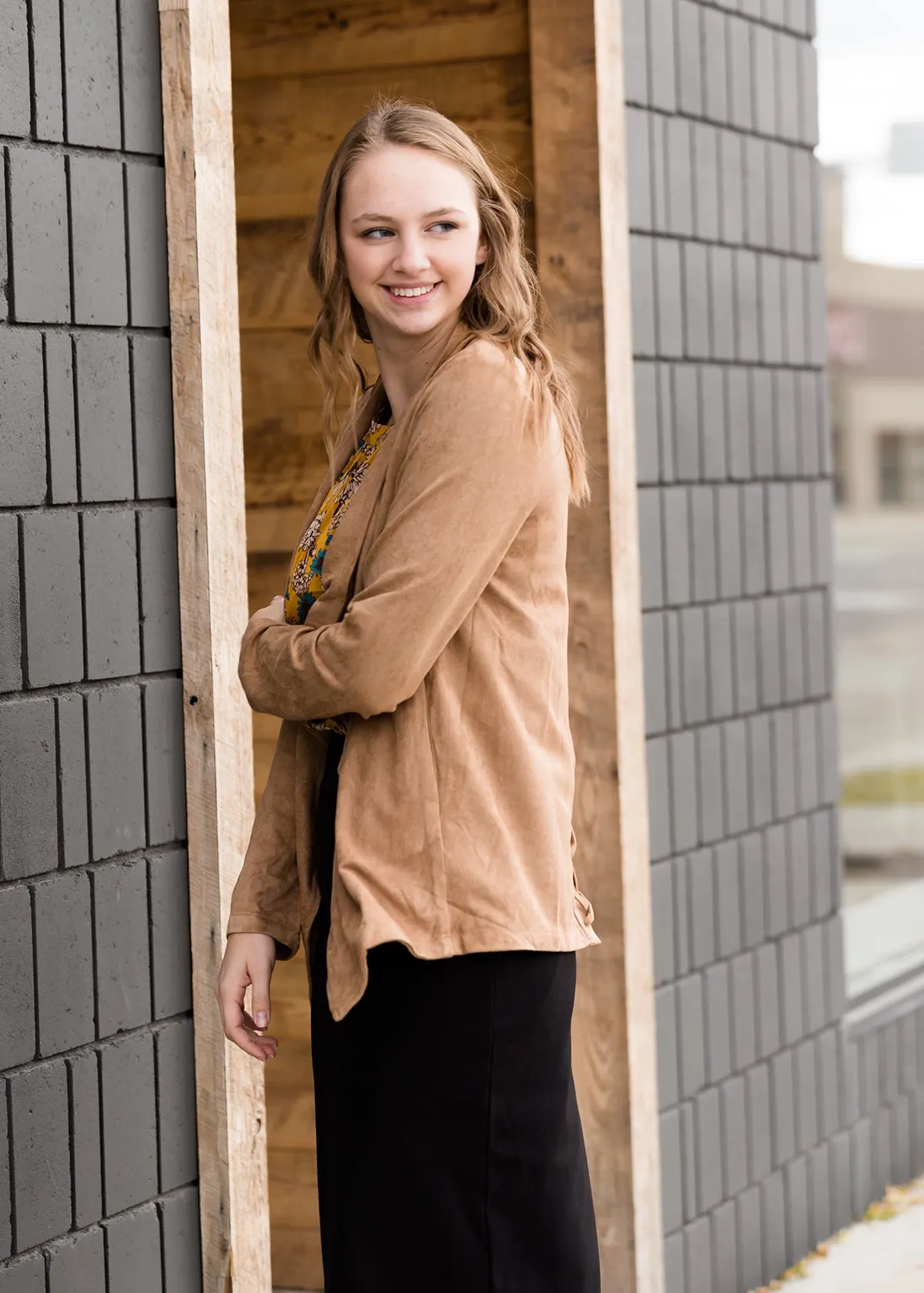 Faux Suede Open Front Jacket - FINAL SALE