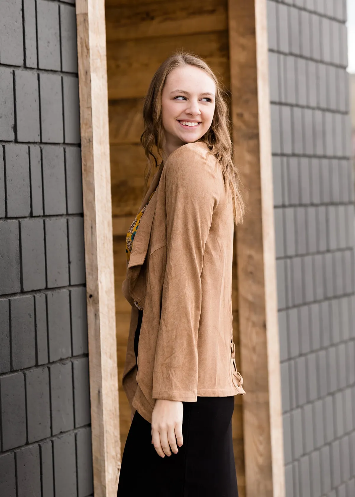 Faux Suede Open Front Jacket - FINAL SALE