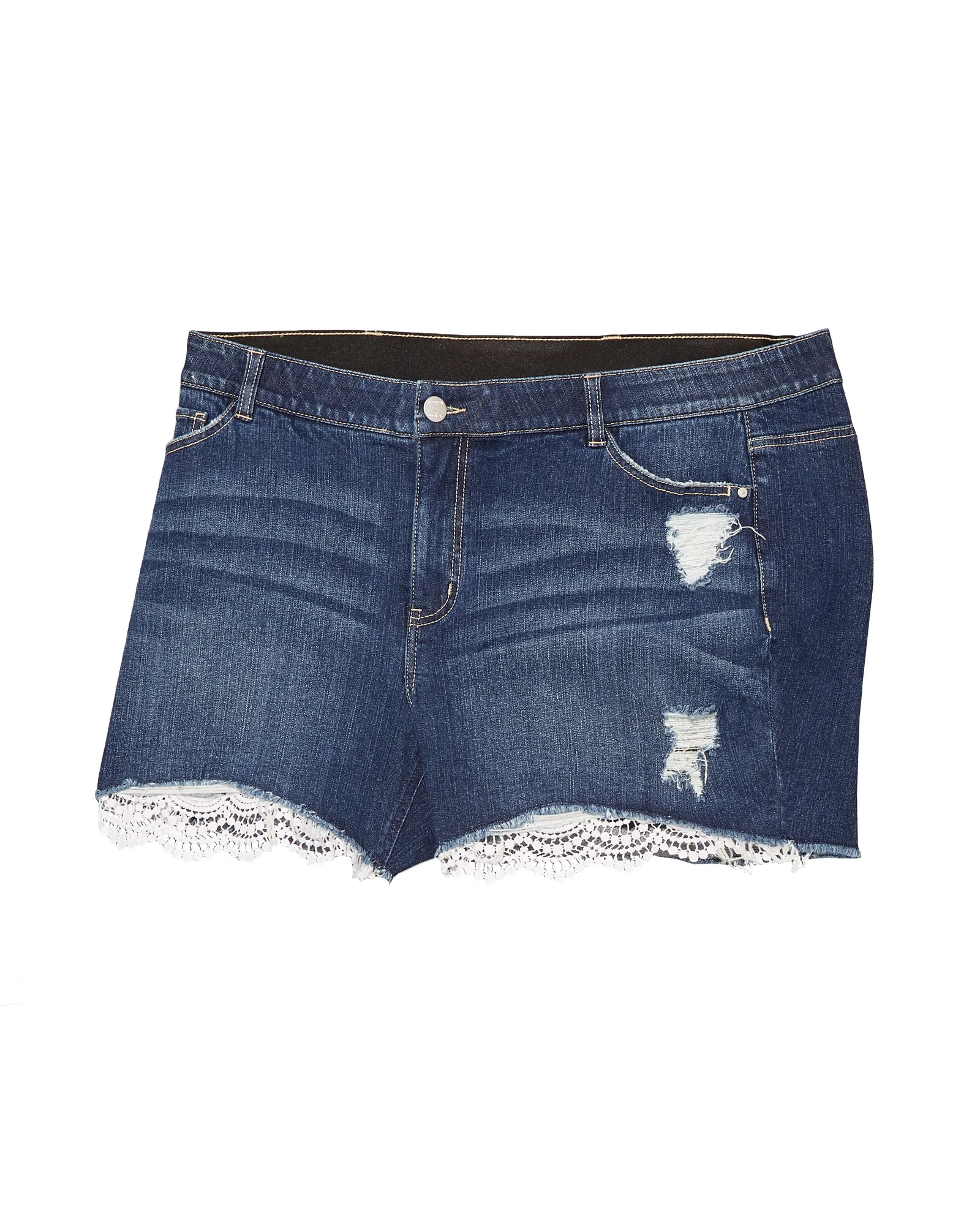 Glendale Distressed Short with Lace Hem | Medium Wash