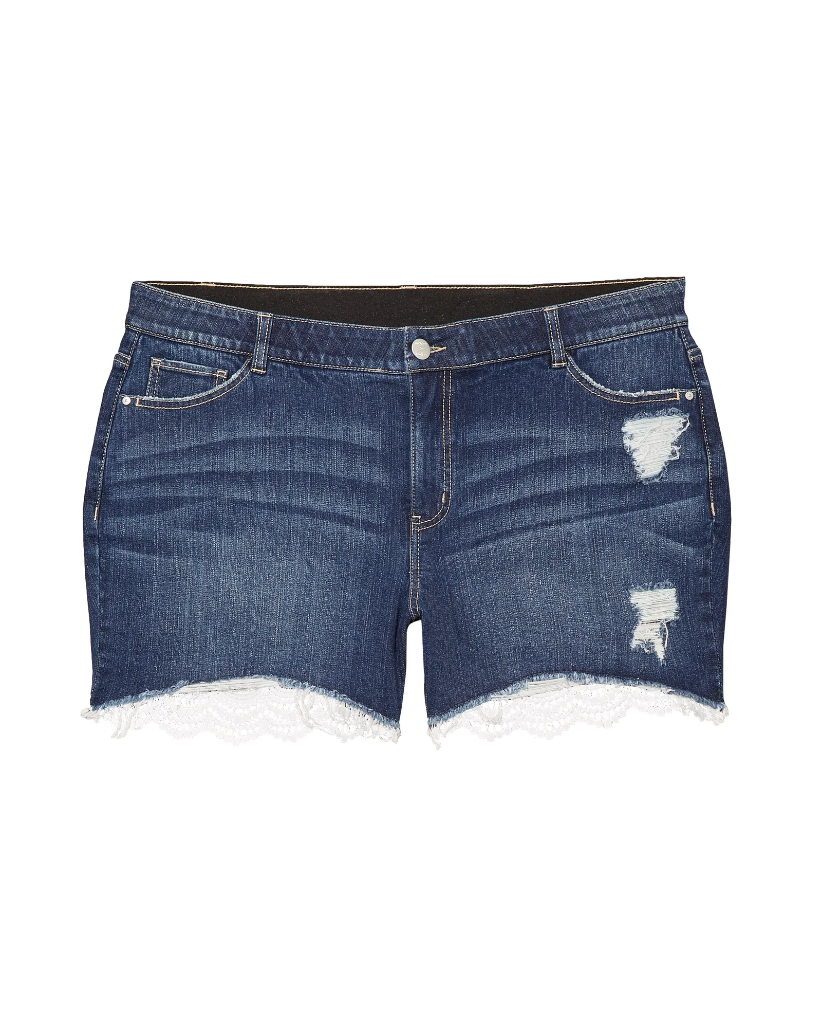 Glendale Distressed Short with Lace Hem | Medium Wash