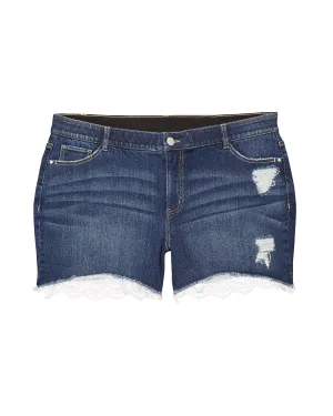 Glendale Distressed Short with Lace Hem | Medium Wash