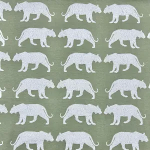 Glitter Tigers on Sage Cotton Jersey Fabric