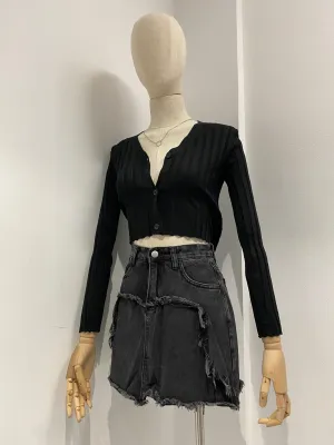 [Good Jeans] Torn Apart Denim Skirt - Black