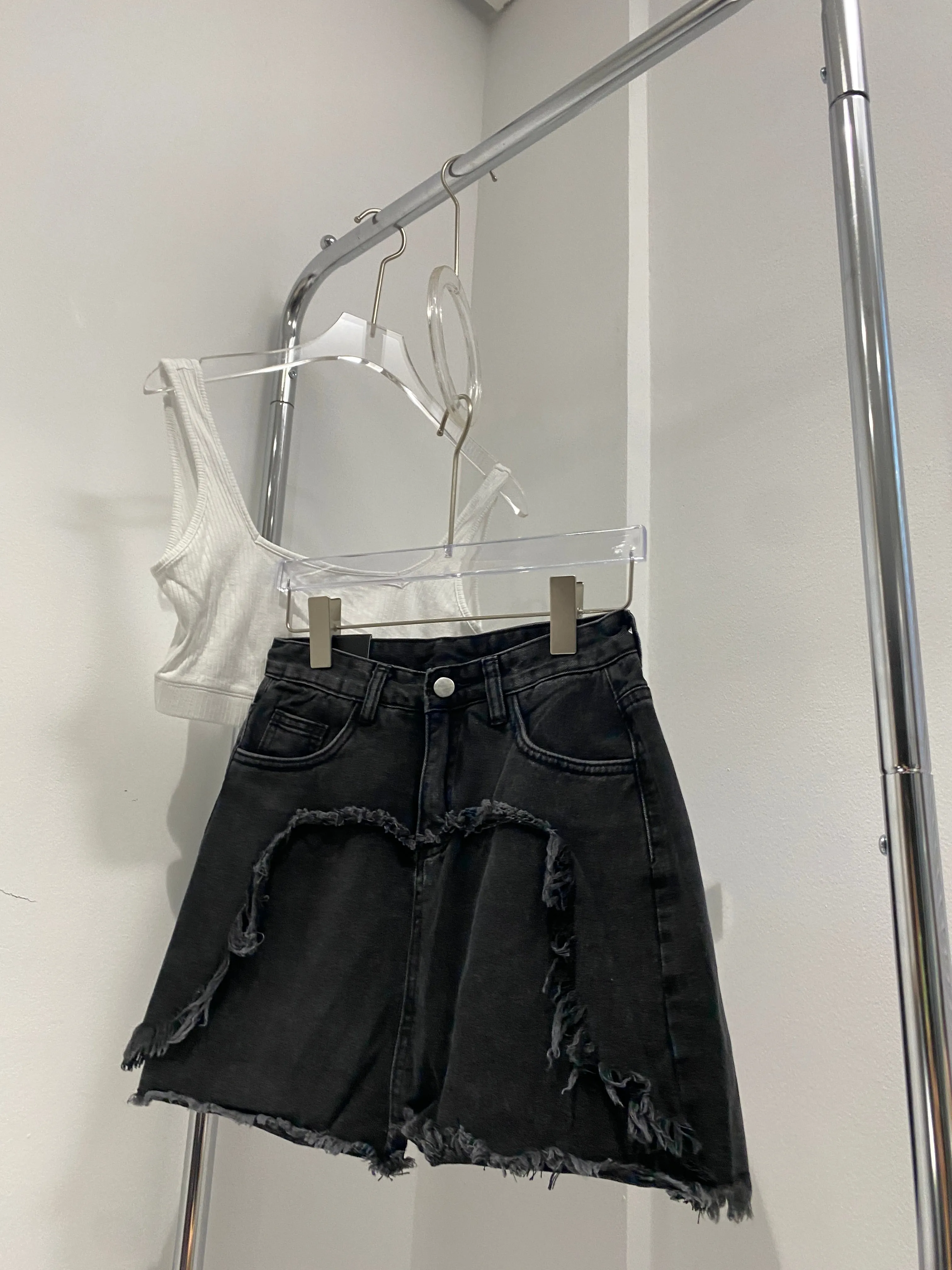 [Good Jeans] Torn Apart Denim Skirt - Black