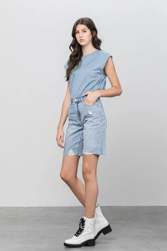 HI RISE PREMIUM BOTTOM HEM DISTRESSED  BERMUDA