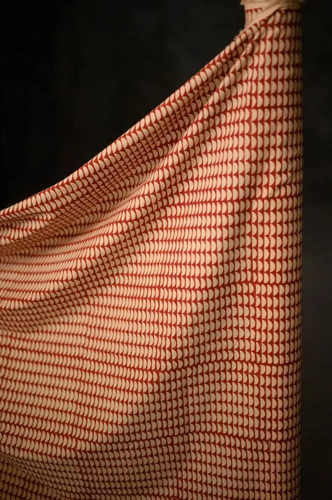 Indian Cotton / Hand Block Print / Semi Circle Red