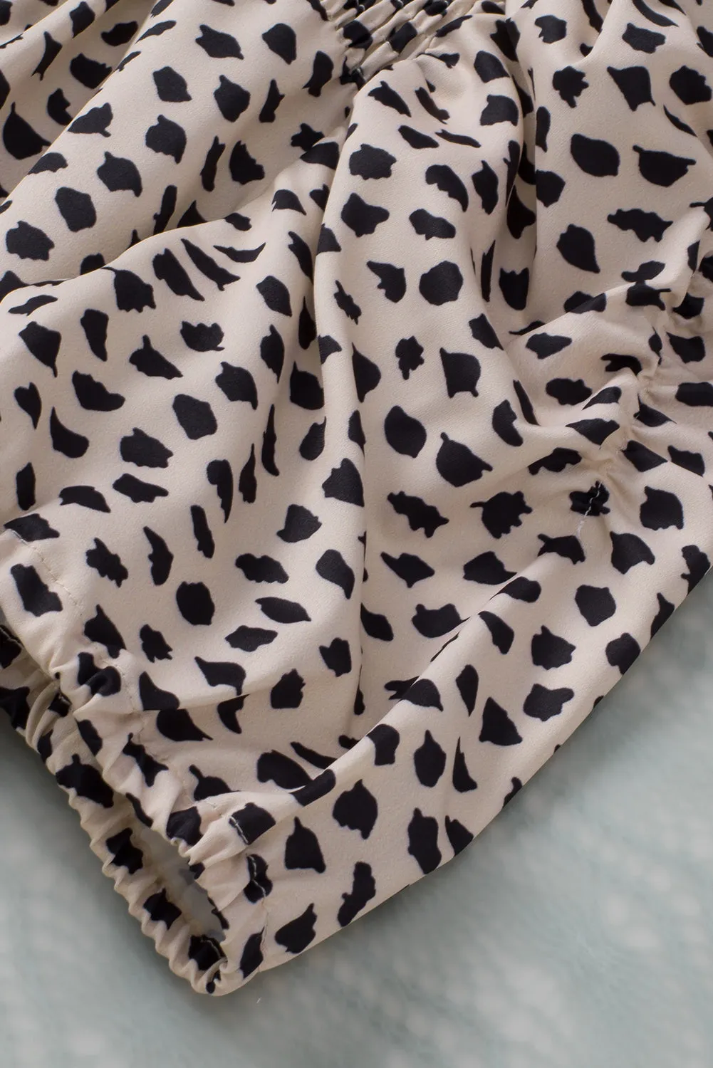 Leopard Shirred Round Neck Puff Sleeve Blouse