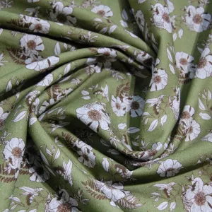 Light Green Floral Print Spun Fabric