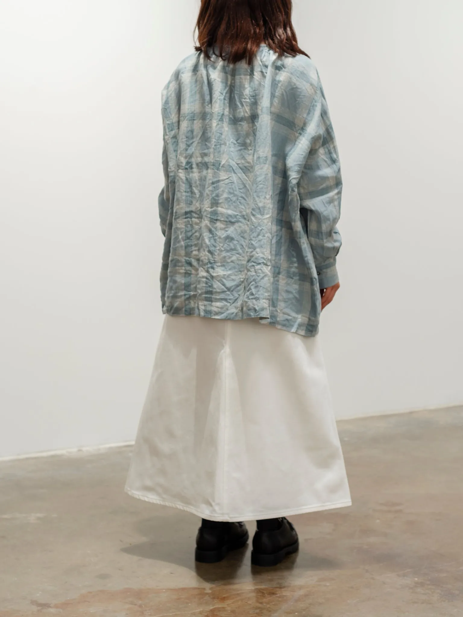 Linen Check Blouse - Sax Blue