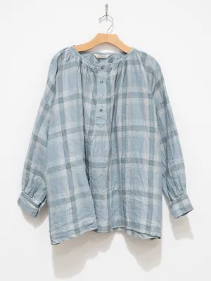 Linen Check Blouse - Sax Blue