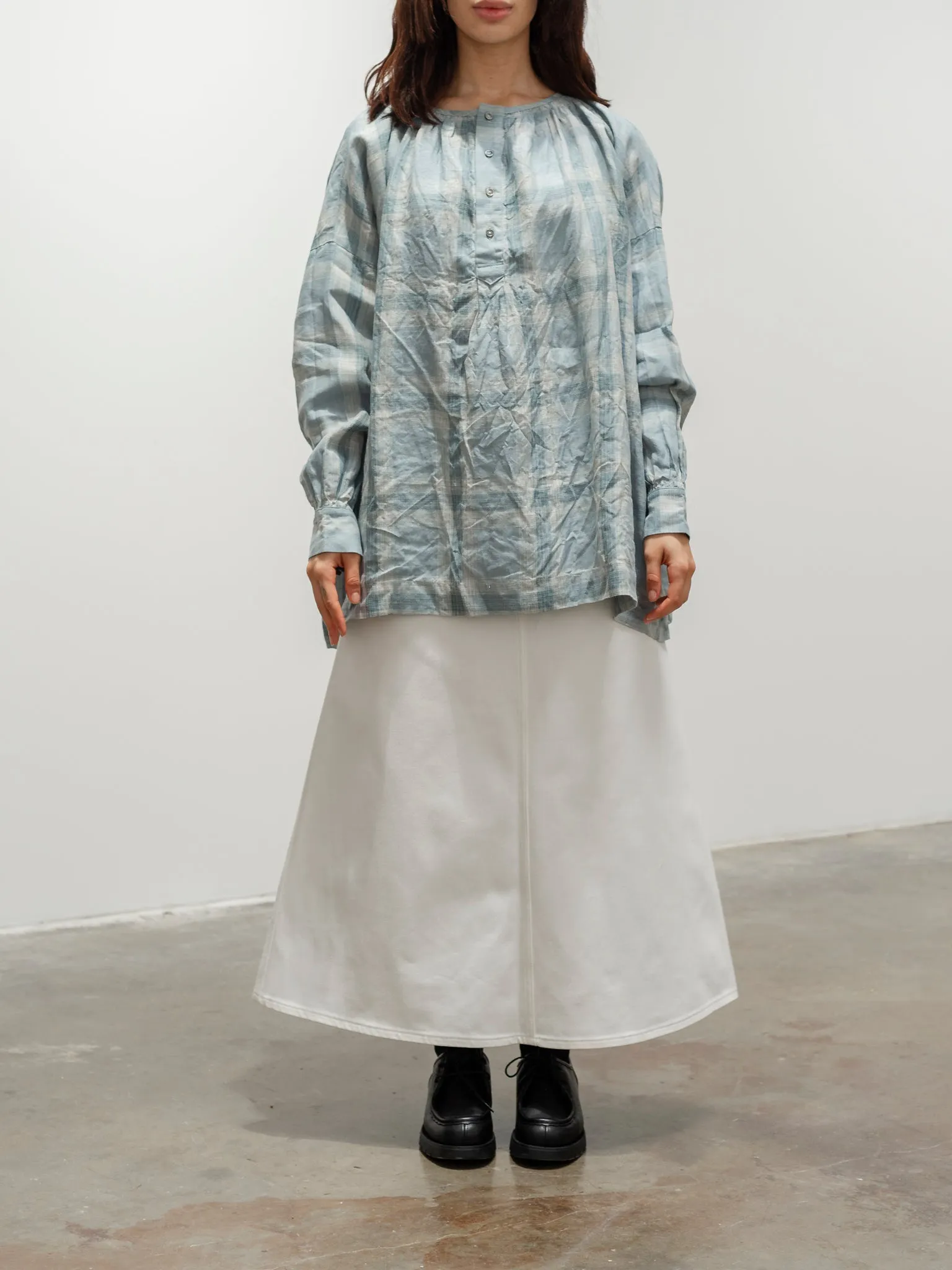 Linen Check Blouse - Sax Blue