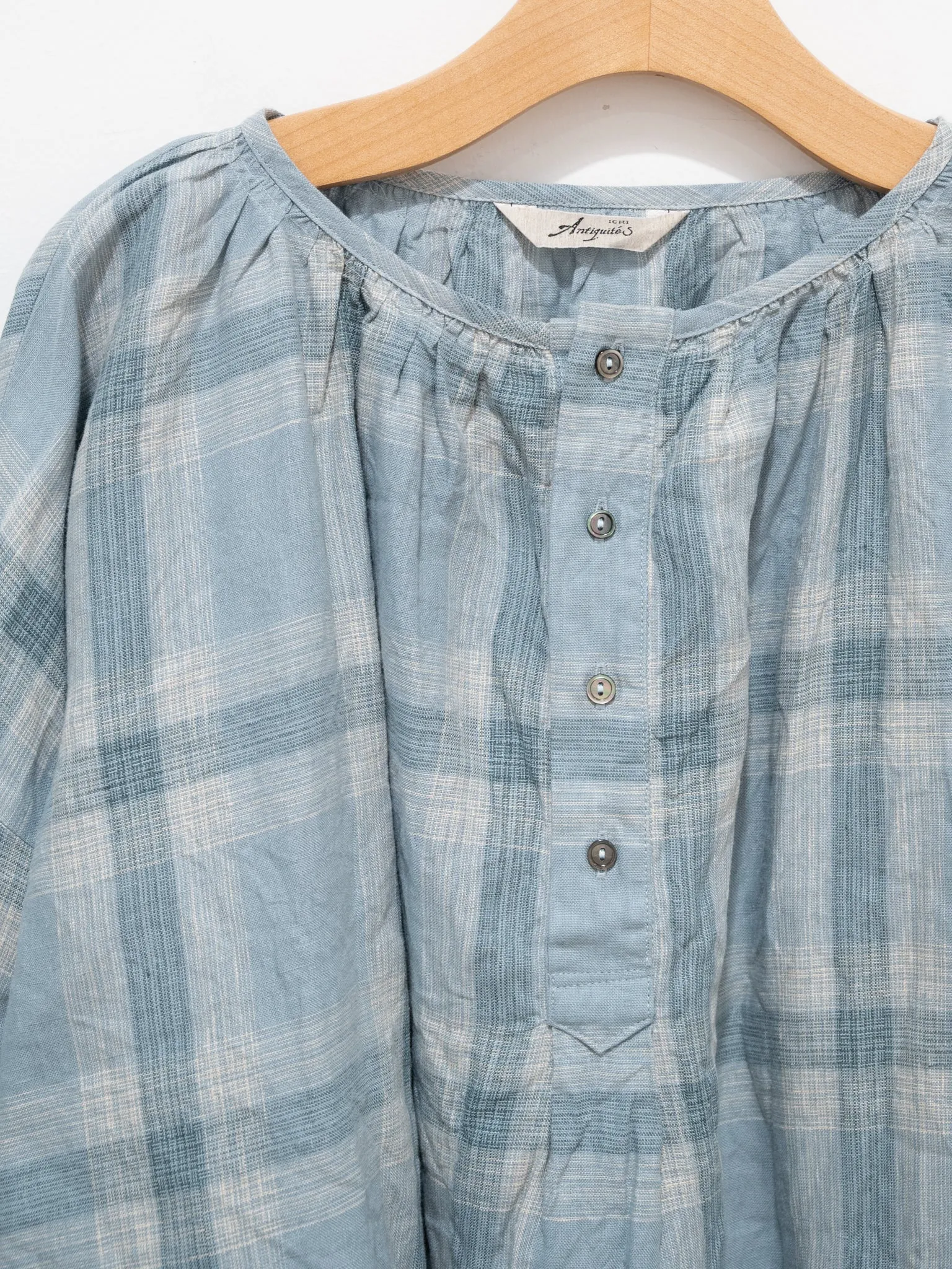 Linen Check Blouse - Sax Blue
