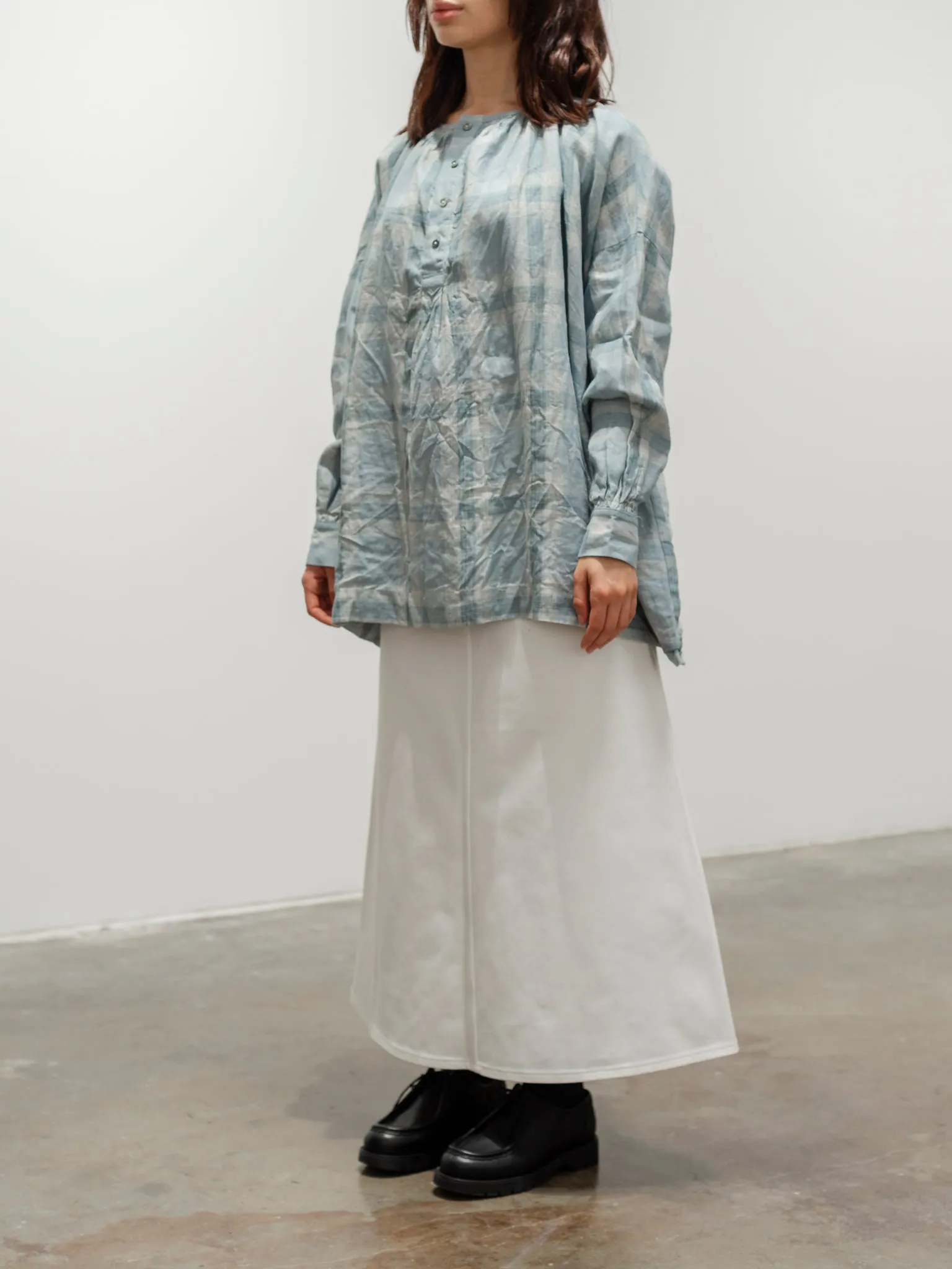 Linen Check Blouse - Sax Blue