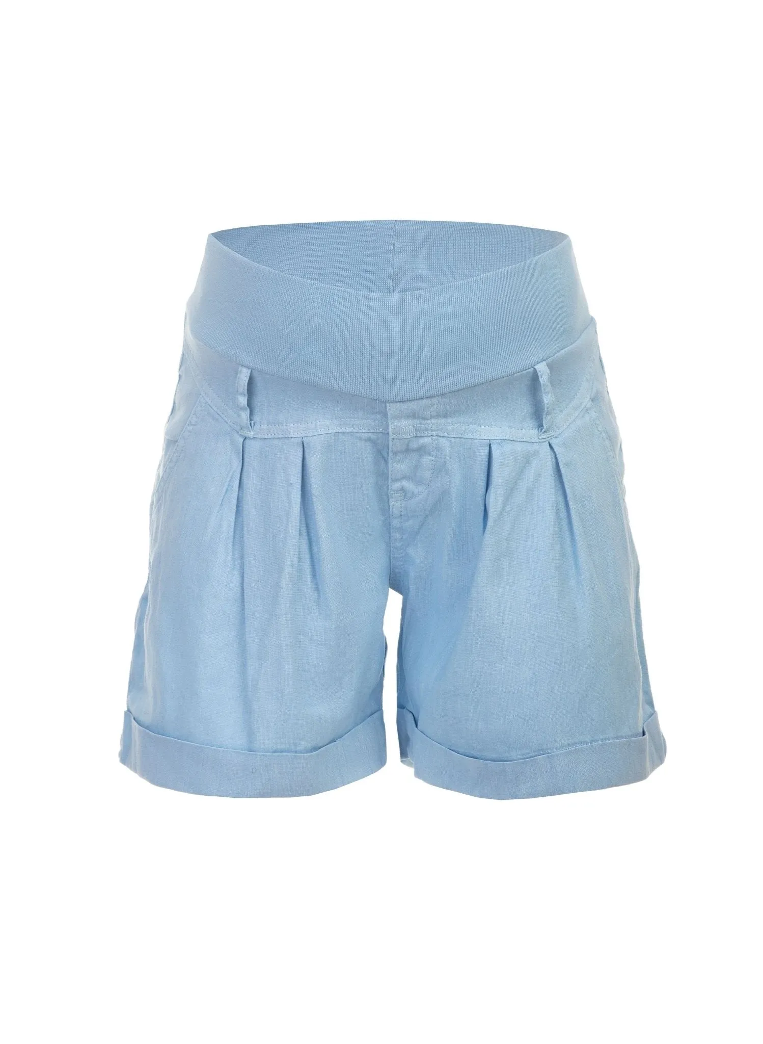Linen Mini Maternity Shorts - Cashmere Blue