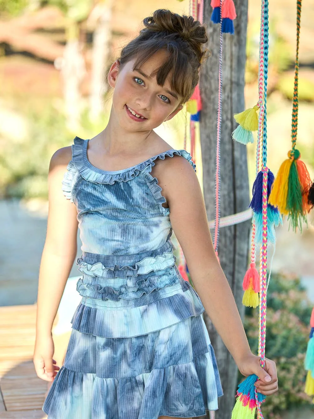 Little l Big Girls Ruffle Tie Dye Semi Crop Tank Top