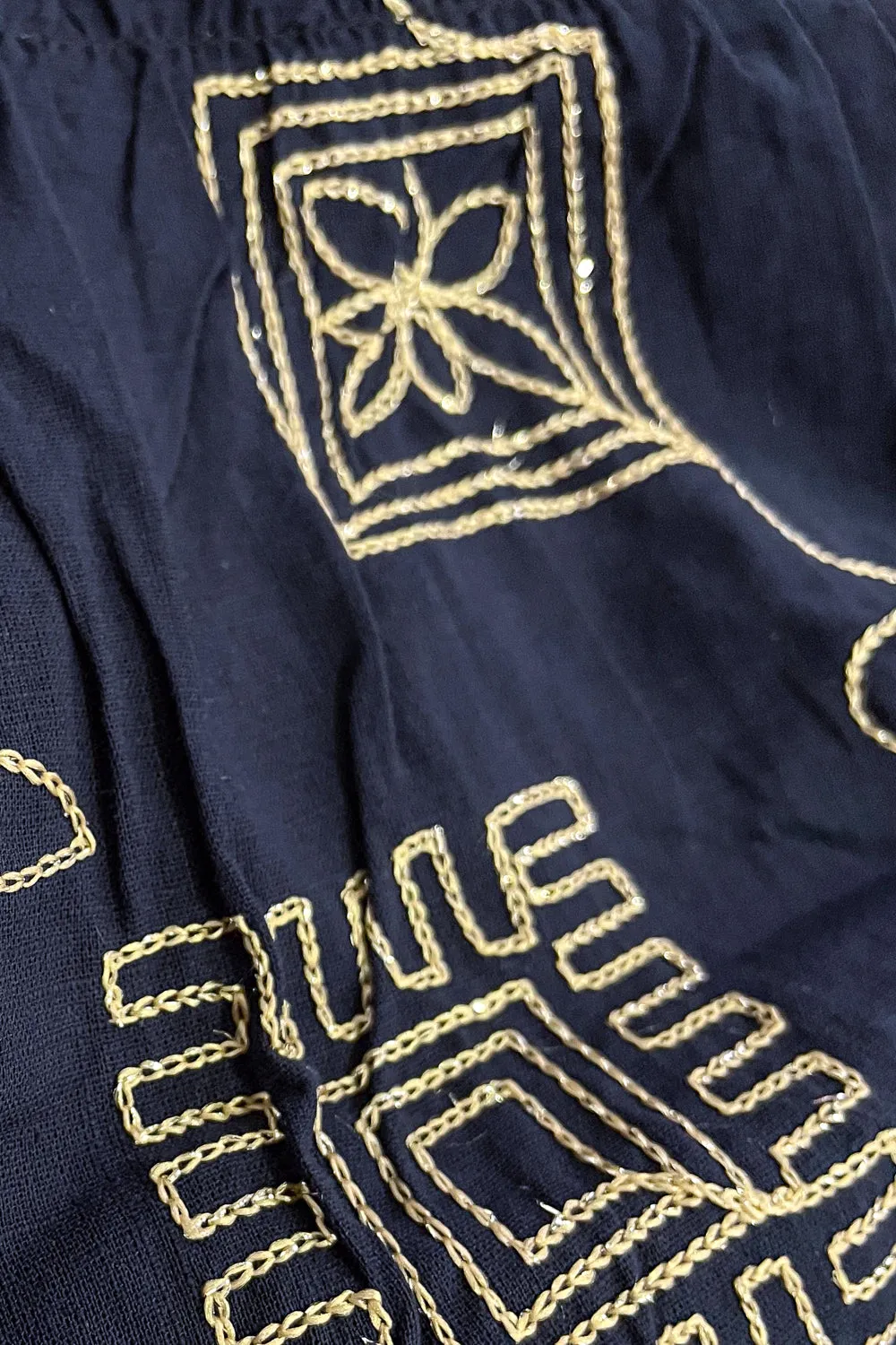 Mala Goldwork Cotton Dress - Navy