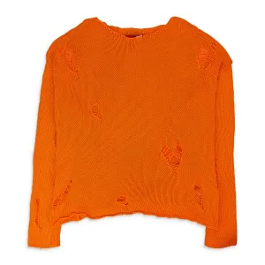 ORANGE RIPPED CREW NECK SWEATSHIRT
