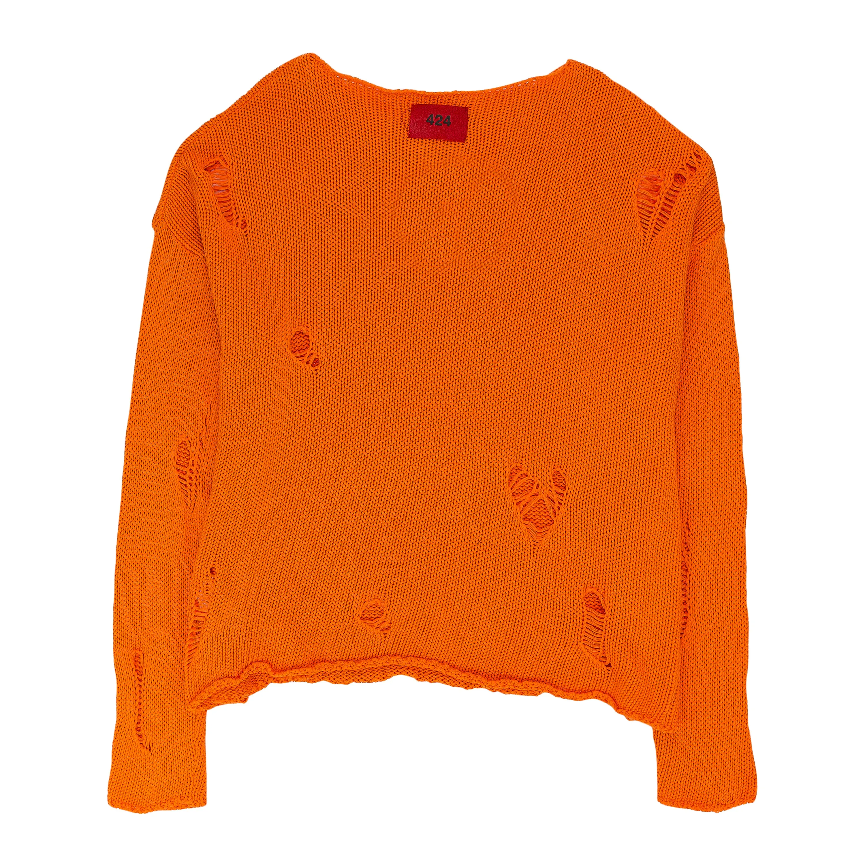 ORANGE RIPPED CREW NECK SWEATSHIRT