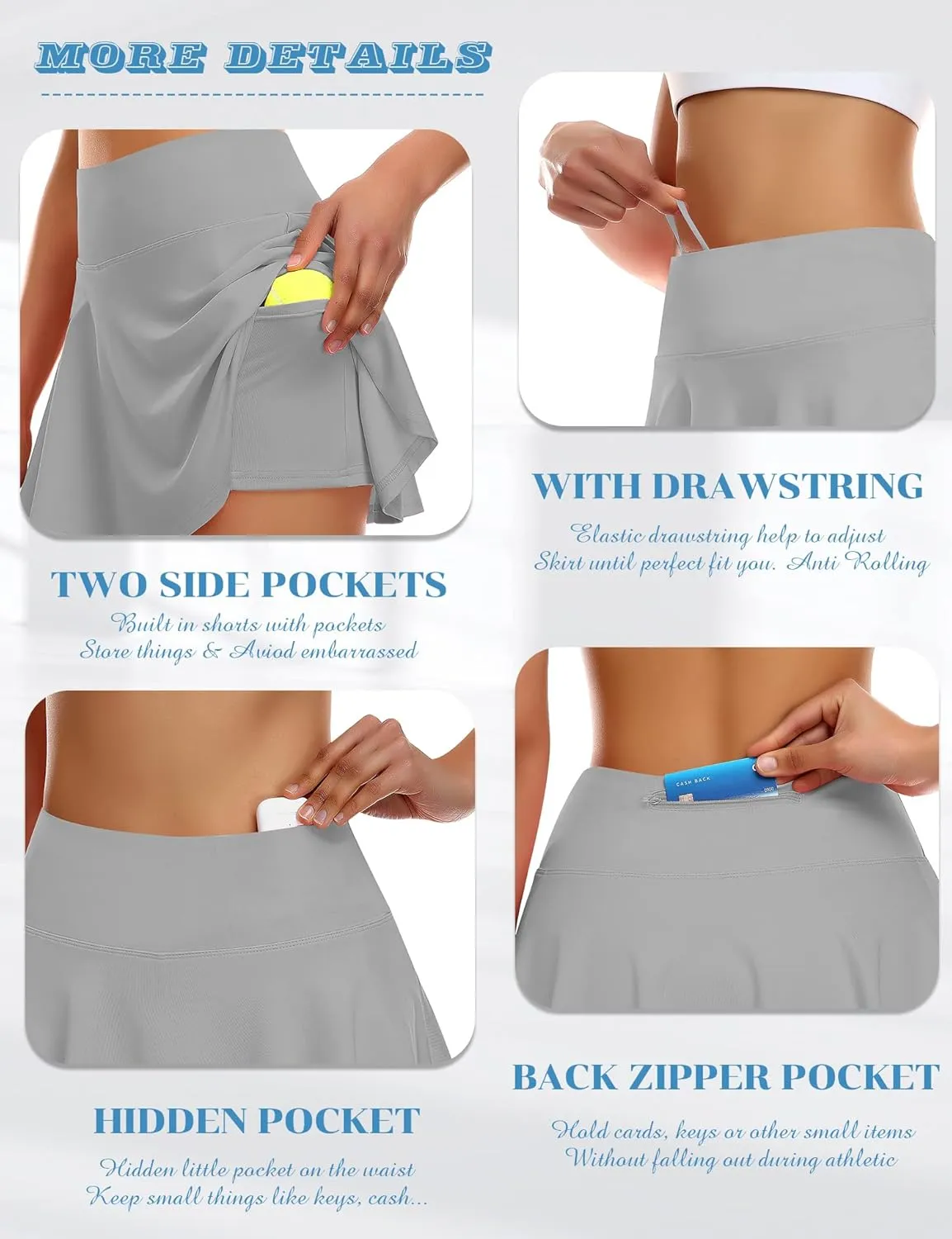 Pleated Tennis Skirt for Women with Shorts Athletic Golf Skorts with Pockets High Waisted Workout Running Skirts