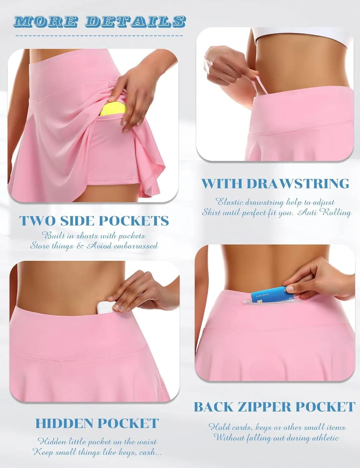 Pleated Tennis Skirt for Women with Shorts Athletic Golf Skorts with Pockets High Waisted Workout Running Skirts