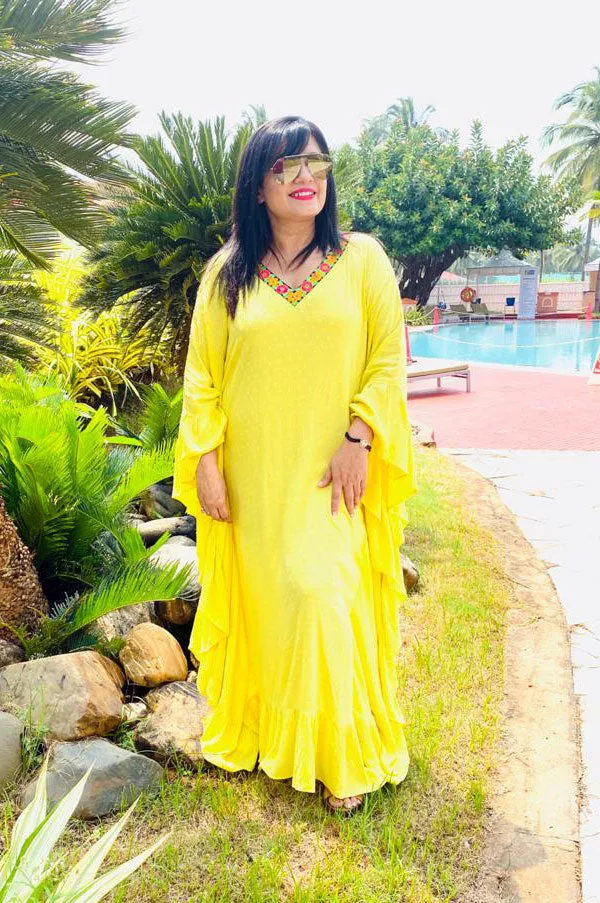 RAYON YELLOW KAFTAN FOR WOMEN