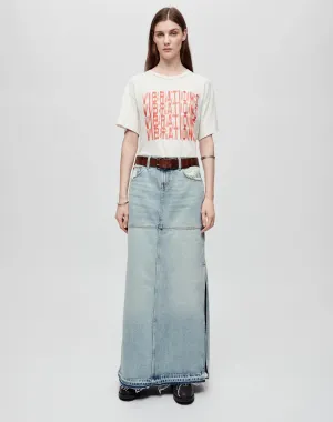 RE/DONE Mid Rise split Skirt in Ripped Tide