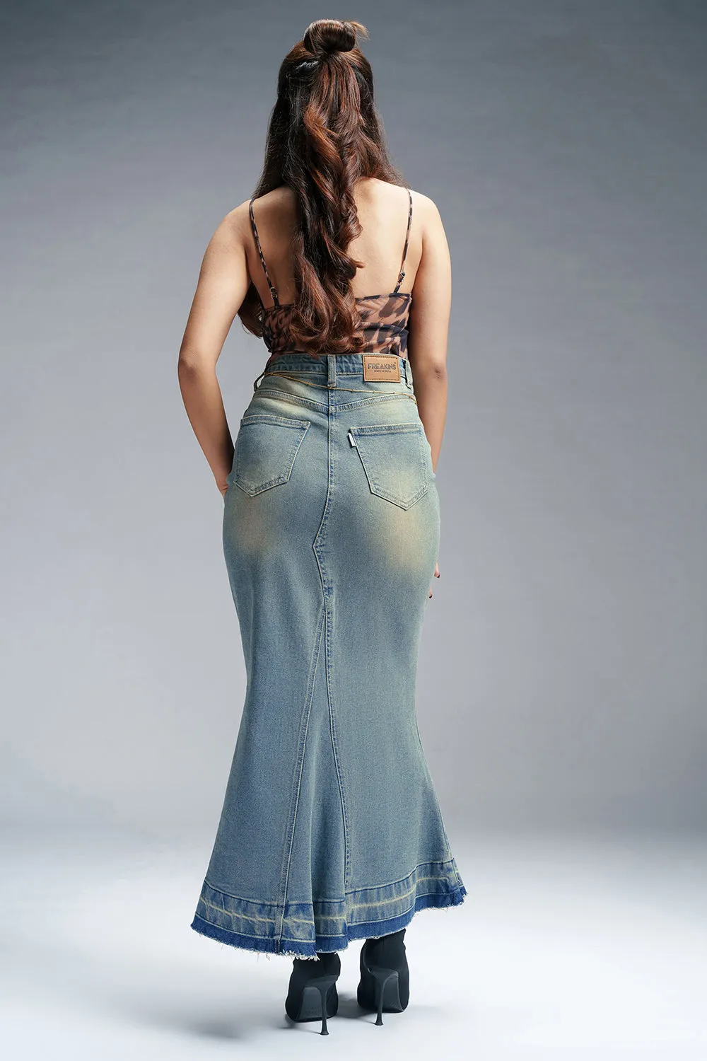 Retro Trail Denim Mermaid Skirt