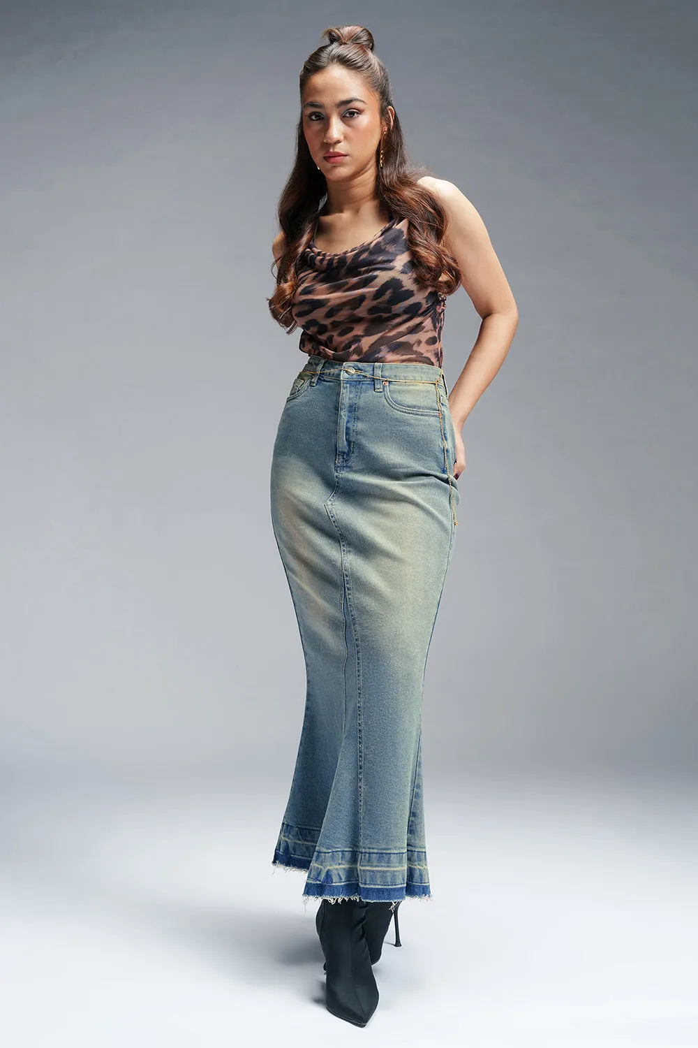 Retro Trail Denim Mermaid Skirt