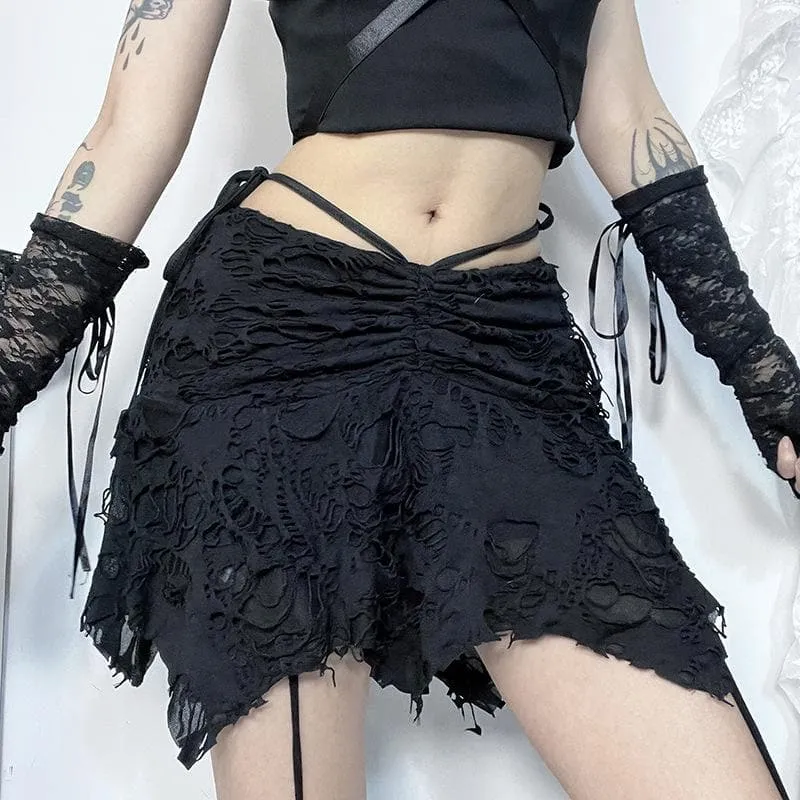Ruched ripped knotted textured mini skirt
