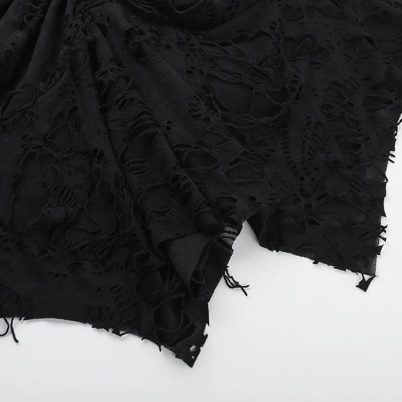 Ruched ripped knotted textured mini skirt