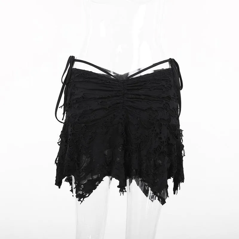Ruched ripped knotted textured mini skirt