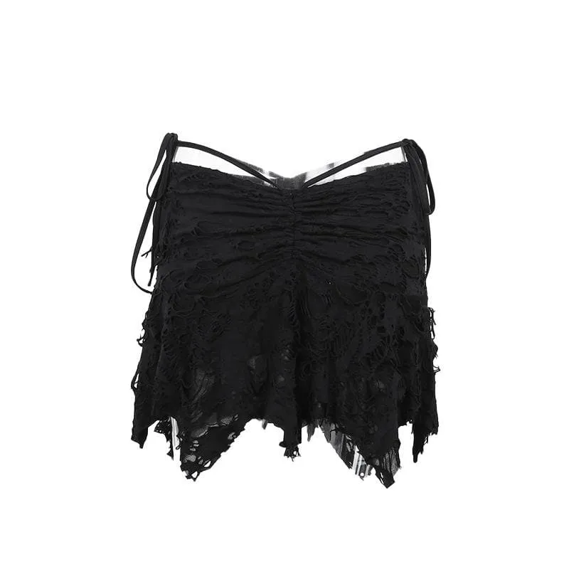 Ruched ripped knotted textured mini skirt